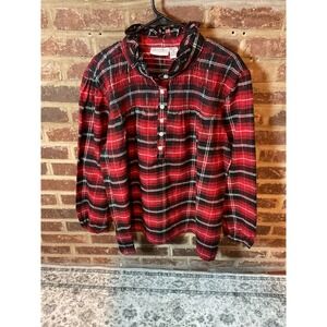 Women's‎ Country Store 1X Red Black Plaid Flannel Ruffle Neck Button Front Top